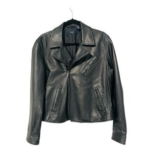 Chaps Women’s Black Leather Jacket XL Moto Biker Full Zip Excellent Condition